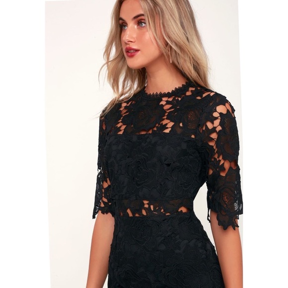 NWT Lulus A Fine Romance Black Lace Sheath Dress Size Medium - Picture 3 of 14